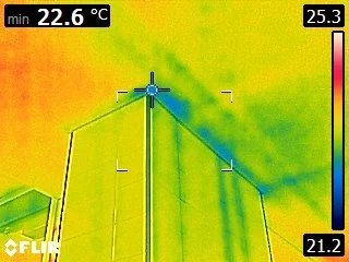 Thermal imaging scan of a building facade during a water ingress inspection